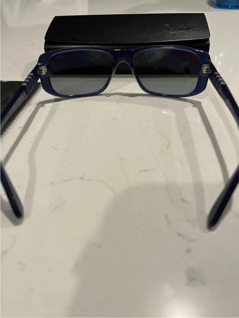 PERSOL SUNGLASSES NWOT Blue Frame Gray Glass Lenses Never Worn 56-15-135